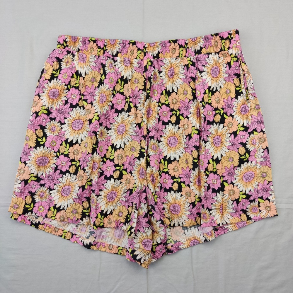 Forever 21 Shorts Women 0X Pink Floral Sunflower Elastic Waist Casual Summer